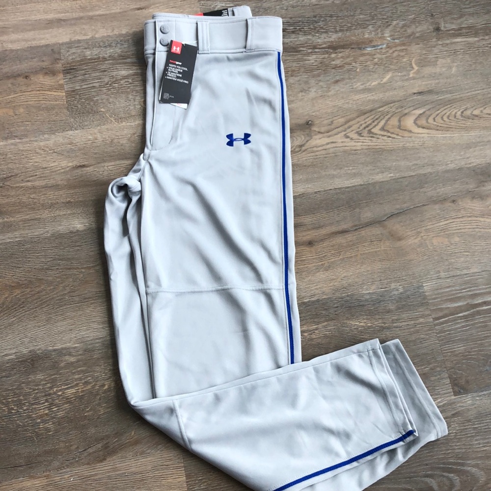 Youth XL gray baseball pants blue piped NWT